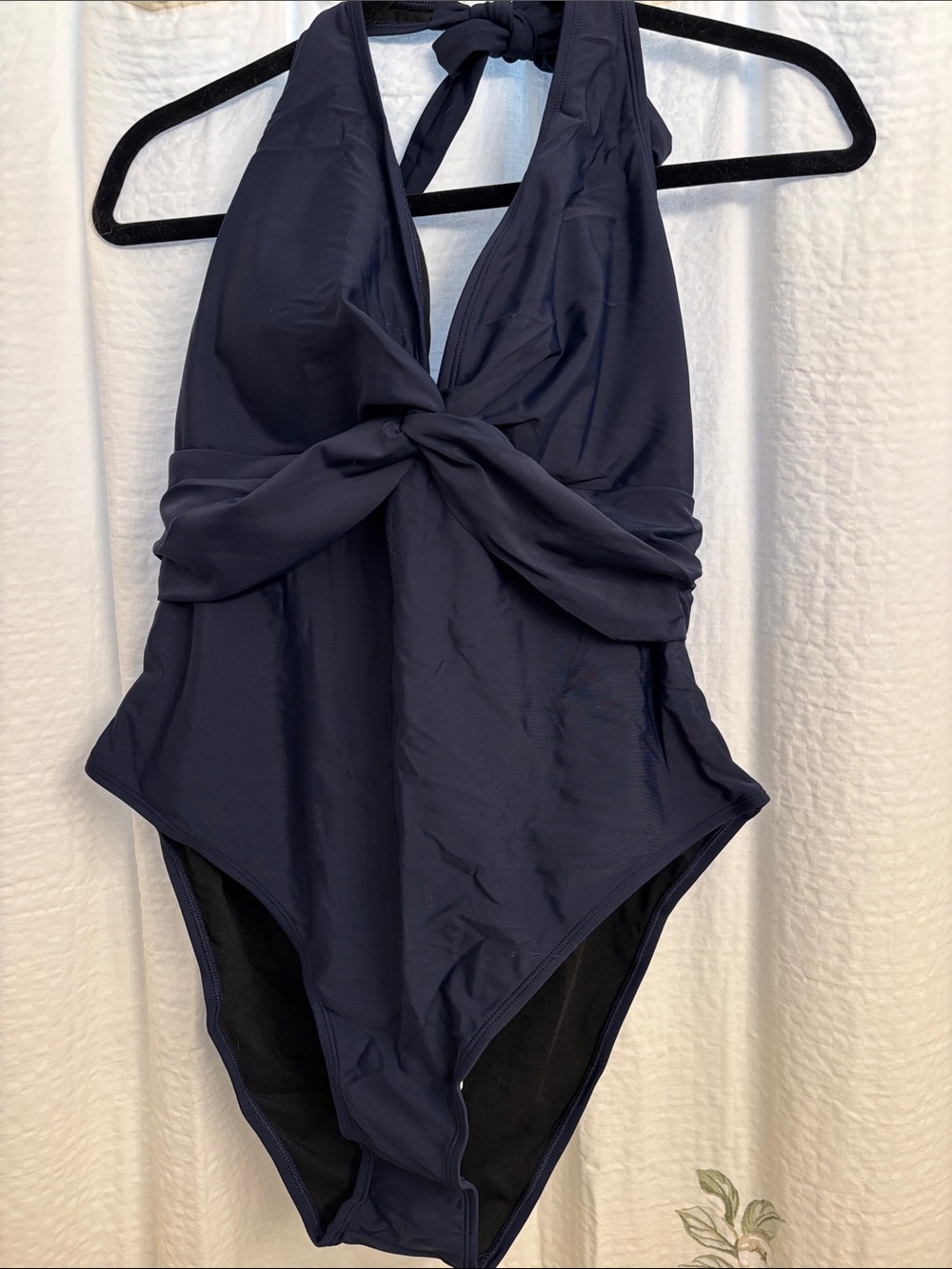 Navy Twist-Front Halter One-Piece Swimsuit